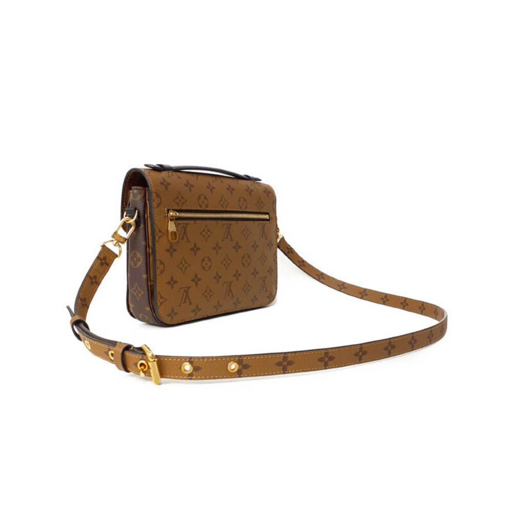 Louis Vuitton Pochette Bag Leather Metis Brown Monogram Reverse